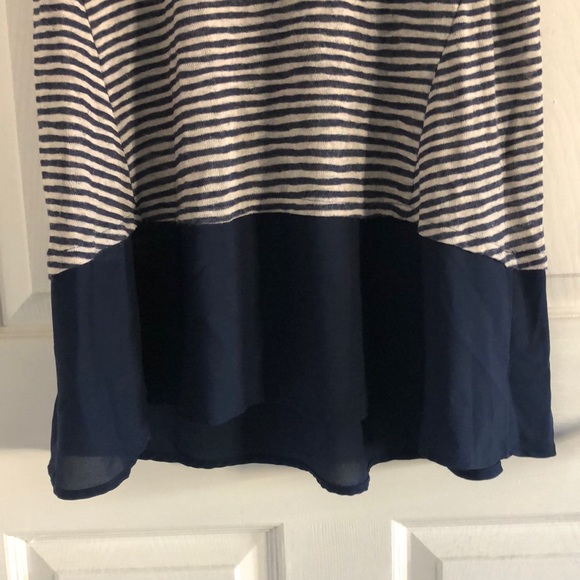Blue and White Striped Shirt w/ Navy Colorblock - Picture 3 of 5